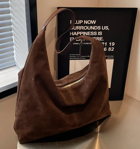 Vista 4 de Bolsas de hombro de gamuza holgada para mujer, bolso de mano para mujer, bolso de mano para mujer, bolso de trabajo, bolso de media luna, bolso