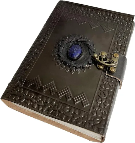 Vista 4 de AzureGreen, Cuaderno liso 120 páginas de cuero con piedras (el color puede variar) con broche, marrón