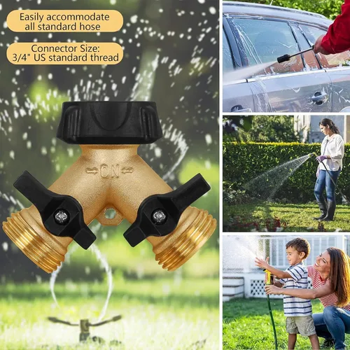 Vista 4 de Biswing Divisor de Manguera de Jardín de 2 Vías, Conector de Grifo de Latón Resistente Divisor, Divisor en Y 2 Válvulas con 2 Arandelas de Goma
