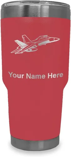Vista 27 de LaserGram Taza aislada al vacío de 20 onzas, Fighter Jet 2, grabado personalizado incluido (negro)