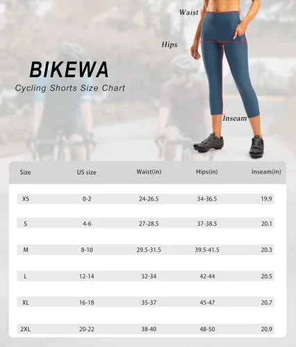 Vista 7 de Pantalones de ciclismo acolchados 4D para mujer, pantalones cortos de ciclismo de cintura alta, capris de bicicleta 34, mallas de ciclismo