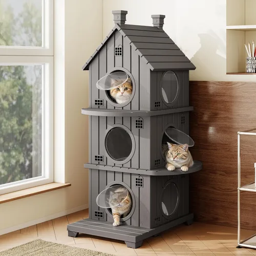 Vista 26 de Casa para gatos al aire libre, resistente a la intemperie, casas de resina duradera para gatos interiores y exteriores, refugio para gatos al aire