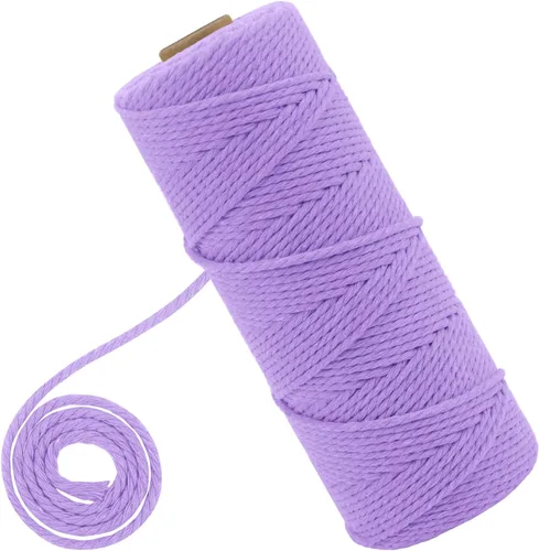 Vista 26 de CAMAL Cordón de macramé de 0.079 pulgadas x 109 yardas, cuerda de color trenzado de 3 hebras de algodón natural para tejer, atrapasueños, colgar