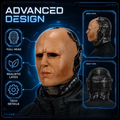 Vista 2 de Máscara de robot para adultos, Halloween, Ai, máscara facial humana