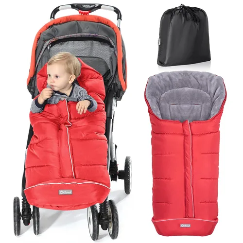 Vista 12 de Orzbow - Saco de dormir cálido universal para cochecito, saco para clima frío, piecera impermeable para niños pequeños (negro, grande) Ultra-Plush