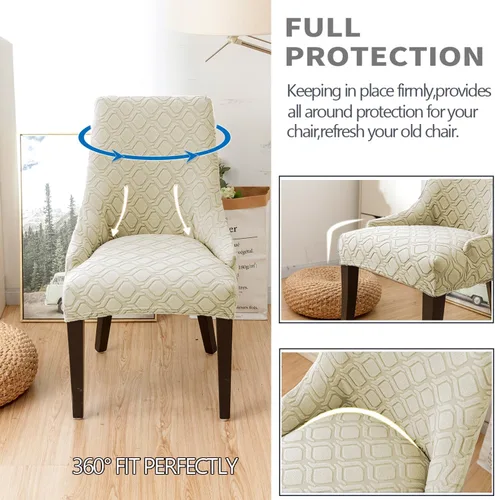 Vista 6 de Fundas para sillas de comedor de tela jacquard, de ajuste elástico, fundas para sillas laterales con respaldo de ala, silla de comedor tapizada