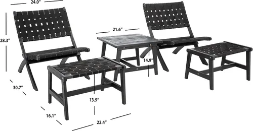 Vista 4 de SAFAVIEH Outdoor Collection PAT7078C - Juego de patio de madera de acacia de 5 piezas, color negro y negro Negro/Negro