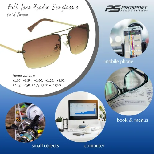 Vista 4 de proSPORT Gafas de sol Lectores Lente Completo Cuadrado Aviador Sin Montura Metal Plata Oro Gradiente Gris Marrón Tinte Hombres Mujeres NO BIFOCAL