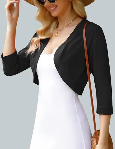 Vista 6 de iClosam Chaqueta de punto para mujer, manga 34, parte delantera abierta, bolero