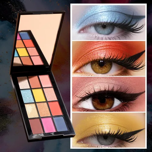 Vista 5 de DECENTNESS Paleta de sombras de ojos de 12 colores, tonos nude mate, pigmento brillante brillante, paleta de maquillaje profesional de larga Club