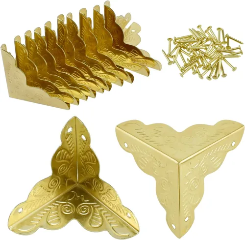 Vista 9 de SDTC Tech Paquete de 12 protectores de esquina de muebles de 1 x 1 pulgada, borde triangular de bronce antiguo, protector decorativo de esquina