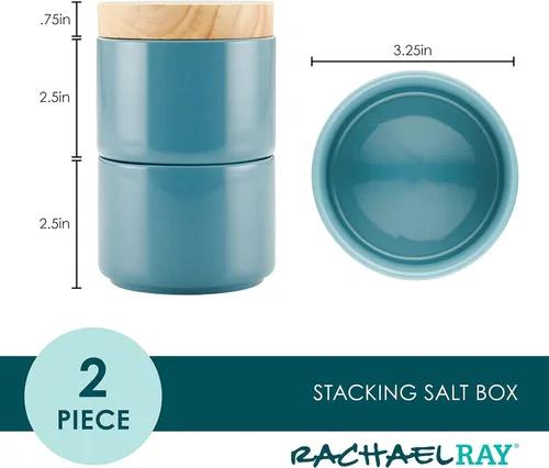 Vista 2 de Rachael Ray Ceramics - Juego de cajas apilables para especias y condimentos con tapa, 2 piezas, azul agave
