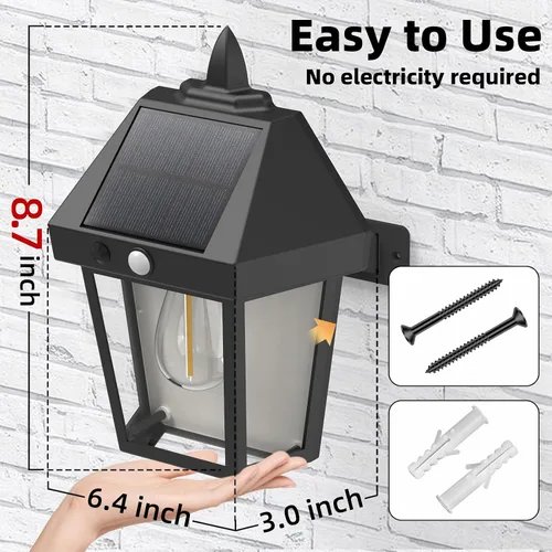 Vista 7 de DERAYSION Luces solares para porche al aire libre, faroles solares de pared de 9 pulgadas con sensor de movimiento, 3 modos de brillo ajustable