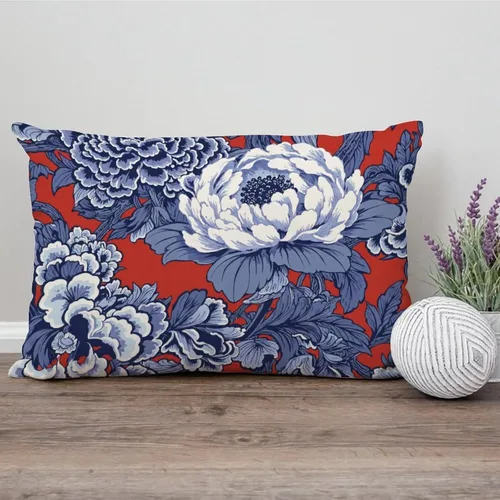 Vista 164 de ArogGeld Funda de cojín con flores verdes y blancas con flores grises y negras y hojas verdes en estilo chinoiserie, funda de almohada cuadrada