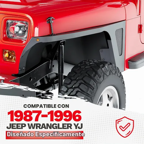 Vista 2 de ECOTRIC Protector de parachoques delantero compatible con Jeep Wrangler YJ 1987-1996, guardabarros con luces LED de águila con inserto de malla