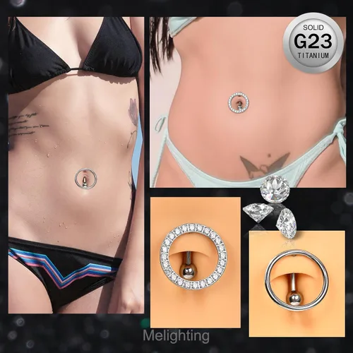 Vista 4 de Melighting Piercing para ombligo de titanio para mujer, 14G, con rosca interna, piercing de titanio G23, piercing para el ombligo, barra