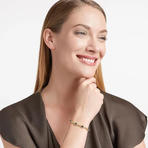 Vista 4 de MORGAN & PAIGE . Pulseras de plata de ley 925 de oro amarillo de 18 quilates sobre zafiro azul y blanco creado para mujer, elegante pulsera de plata