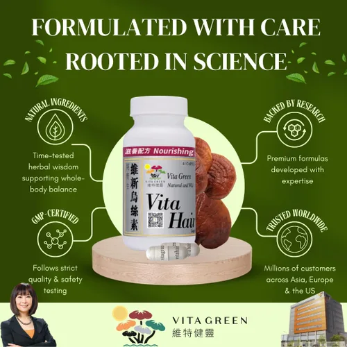 Vista 7 de Vita Green Suplemento para el crecimiento del cabello – Soporte herbario para adelgazamiento y canoso – Simula naturalmente los folículos