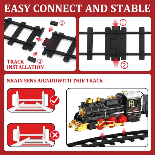 Vista 3 de Juego de Tren de Juguete con Humo, Luces y Sonido (Encendido/Apagado) para Niños, Juego de Tren Bajo el Árbol de Navidad, Modelos de Trenes