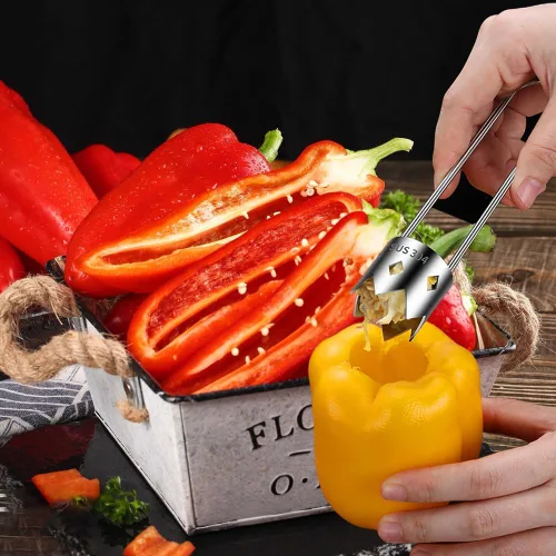 Vista 6 de Runsgo Descorazonador de semillas de pimiento rojo 2024, nuevo descorazonador de frutas de acero inoxidable, para verduras y frutas (1 unidad)