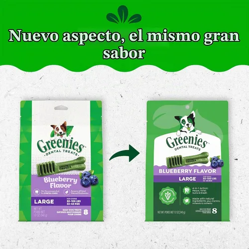 Vista 2 de Greenies Golosinas dentales naturales grandes para perros, sabor a arándano