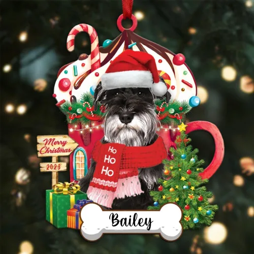 Vista 46 de Akita1 - Adorno personalizado para perro, adorno de perro con nombre personalizado, plano impreso en 2D, acrílico colgante, Papá Noel y perro