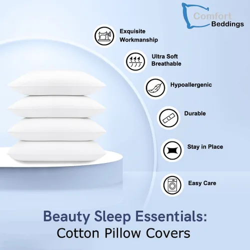 Vista 2 de Comfort Beddings Juego de 4 fundas de almohada Queen – 100% algodón orgánico, satén de 600 hilos, fundas de almohada suaves y cómodas con cierre