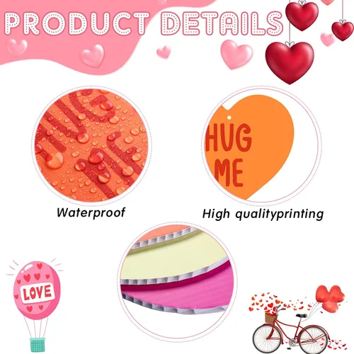 Vista 4 de Roowest 30 piezas de adornos colgantes de corazón de San Valentín para exteriores, corazón de caramelo de doble cara, conversación romántica, dulces