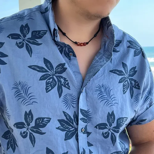 Vista 3 de Luck Strings Collar con dije de cuentas de piedras preciosas de cornalina con cordón de nailon de cera ajustable, gargantilla unisex con cuentas