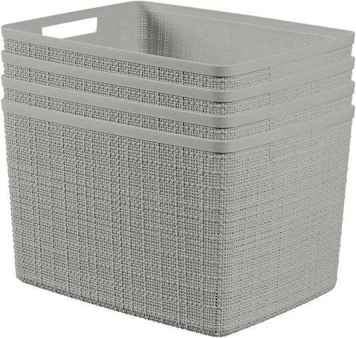 Vista 27 de Curver Juego de 6 cestas decorativas de plástico de yute mediano de 12 litros, para organización y almacenamiento, contenedores perfectos para Negro