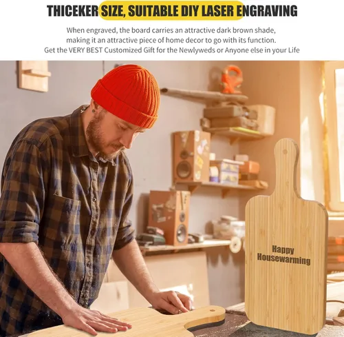 Vista 5 de Didaey Juego de 6 tablas de cortar de bambú, tabla de cortar de madera lisa con asa, tablas de charcutería de cocina a granel, bandeja de servicio