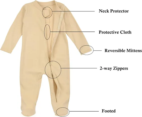 Vista 2 de Aablexema Pijama de algodón orgánico con cremallera para recién nacido, con puños de manoplas