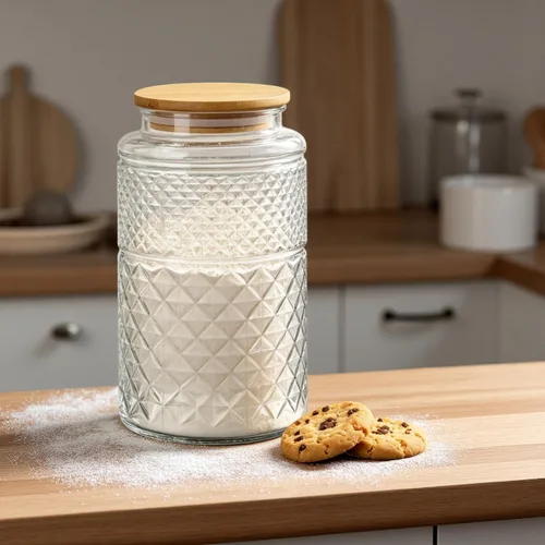 Vista 2 de Tarro grande de almacenamiento de vidrio, recipientes de almacenamiento de alimentos de vidrio con tapa de bambú, recipientes de cocina, recipientes