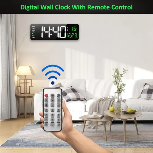 Vista 7 de Reloj de pared digital grande, reloj de pared digital de 16 pulgadas con hora, fecha, temperatura, semana, temporizador, 12/24 horas, atenuación