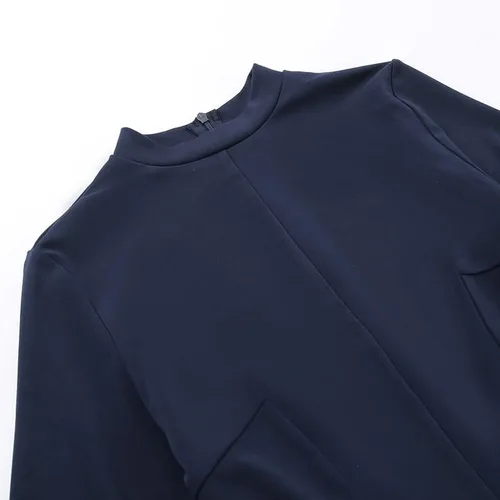 Vista 6 de ONDIAN Vestido corto ajustado de manga larga acampanada para mujer, ajustado, cuello alto falso, para fiesta, club, damas, vestido corto fruncido