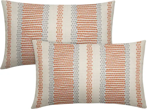 Vista 30 de Juego de 2 fundas de almohada negras y azules con rayas de puntos grises, decorativas para exteriores, estilo boho rústico, para sofá, cama, cojín