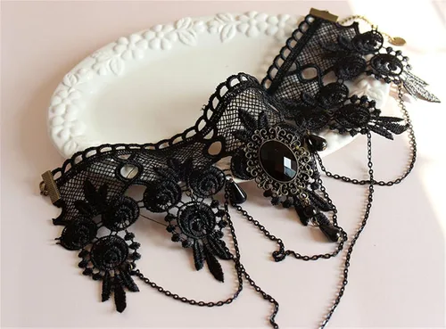 Vista 5 de Máscara veneciana negra con elegante collar gótico de encaje de princesa vintage, paquete de 2