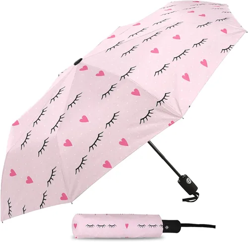 Vista 2 de DHDM Paraguas automático para lluvia y sol, paraguas plegable con estampado de sombrilla de playa para hombre y mujer