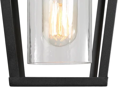 Vista 7 de classy leaves Lámpara colgante al aire libre para porche, luz colgante negra con vidrio transparente, moderna jaula de metal de granja, cadena