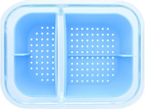 Vista 3 de Herramienta de limpieza de contenedores de vidrio de borosilicato de dos compartimentos con tapa sellable (azul ártico)