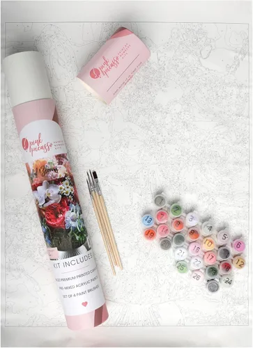 Vista 4 de Pink Picasso Kit de Pintura Floral Botánica por Números para Adultos y Adolescentes Juegos de Kits de Pintura Acrílica DIY en Lienzo 16x20
