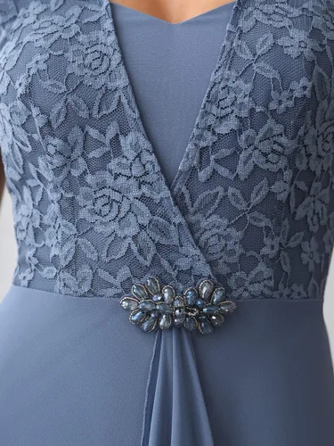 Vista 5 de Ever-Pretty Vestidos de noche formales de gasa con manga casquillo y encaje para mujer 7986