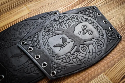 Vista 21 de 100% Genuine Leather Handmade Wrist Cuffs Bracers - LARP Gauntlet - Real Leather Wristbands - LARP Accessories Viking Cosplay Armor Bracelet