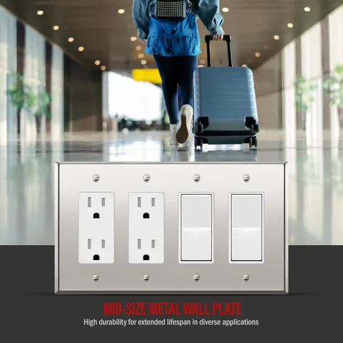 Vista 117 de ENERLITES Placa decorativa doble de metal para interruptor o receptáculo, placa de pared de acero inoxidable, resistente a la corrosión