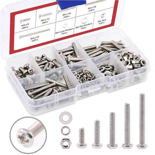Vista 9 de Hilitchi Kit surtido de 300 piezas M2 Phillips de cabeza cacerola, tornillos de tuerca y cerradura de tuerca, arandelas planas, acero inoxidable 304