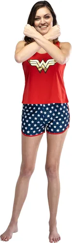 Vista 3 de INTIMO Wonder Woman Logo Conjunto de pijama de malla y pantalones cortos para mujer