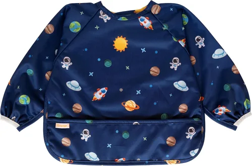 Vista 8 de Babero de manga larga impermeable - Baberos lavables a máquina para comer - Babero para bebé para niños pequeños - Suministros BLW para bebé Celeste