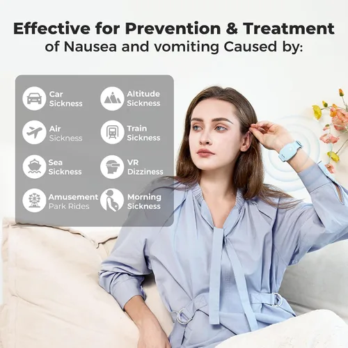 Vista 3 de EmeTerm Moda, aprobado por la FDA, estimulador de electrodos para aliviar las náuseas, las náuseas matutinas, el mareo por movimiento, el viaje