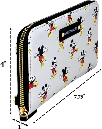 Vista 2 de Disney Cartera de mano Mickey Minnie Mouse Winnie Pooh con cremallera de piel sintética, Mickey Mouse Gris