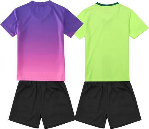 Vista 2 de Paquete de 2 camisetas de fútbol y pantalones cortos para niño, de secado rápido, uniforme de entrenamiento de equipo deportivo